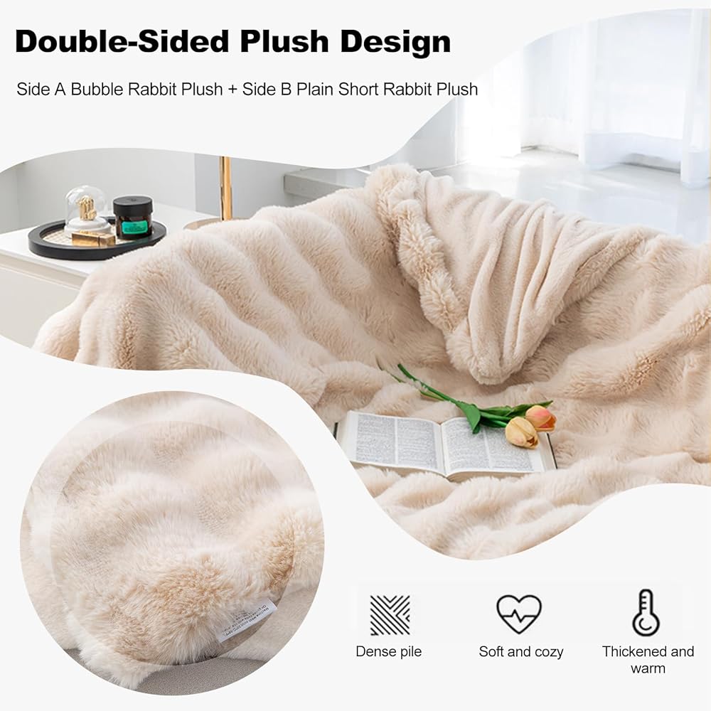 Ergocar Couverture, Plaid Fausse Fourrure de Lapin, Couverture de Décoration Intérieure, Chaude Plaid Double Face Doux pour Domicile, Les Voyages et Le Camping en Plein Air : Cuisine et Maison
