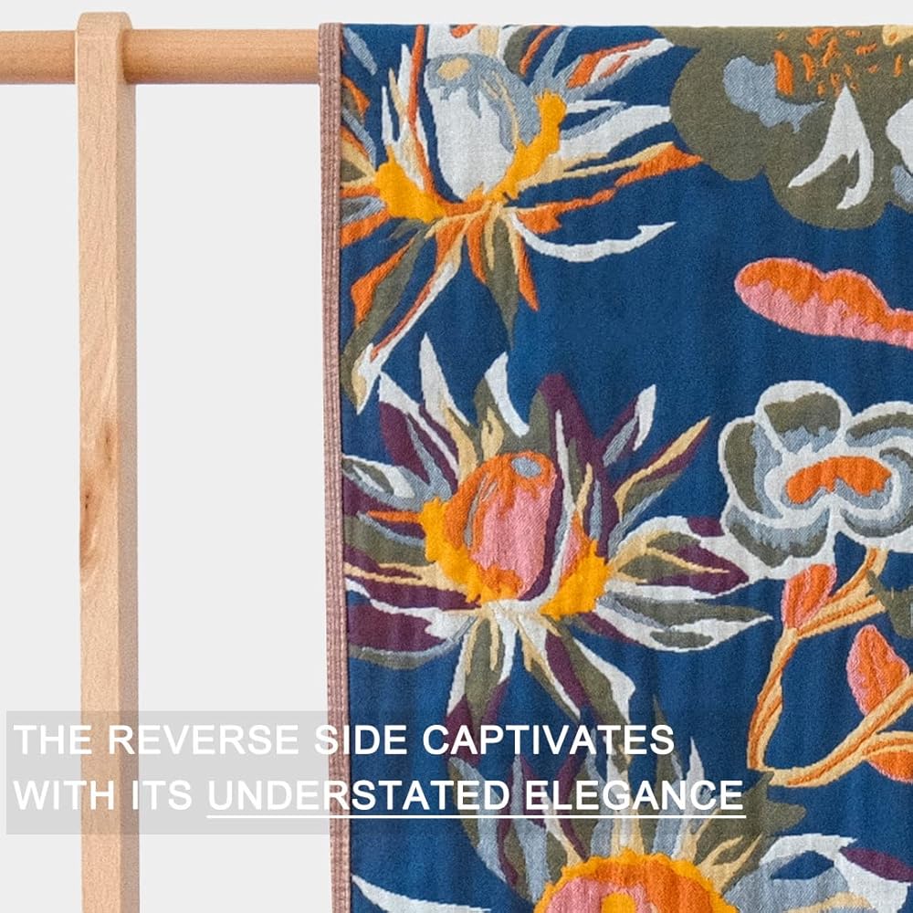 Wotcsil Plaid Canapé en Coton Orange Bleu Floral Couverture Jeté Canapé Boho Réversible Couvre Lit Fauteuil Dessus Grande Taille Bohème, 200x230cm : Cuisine et Maison