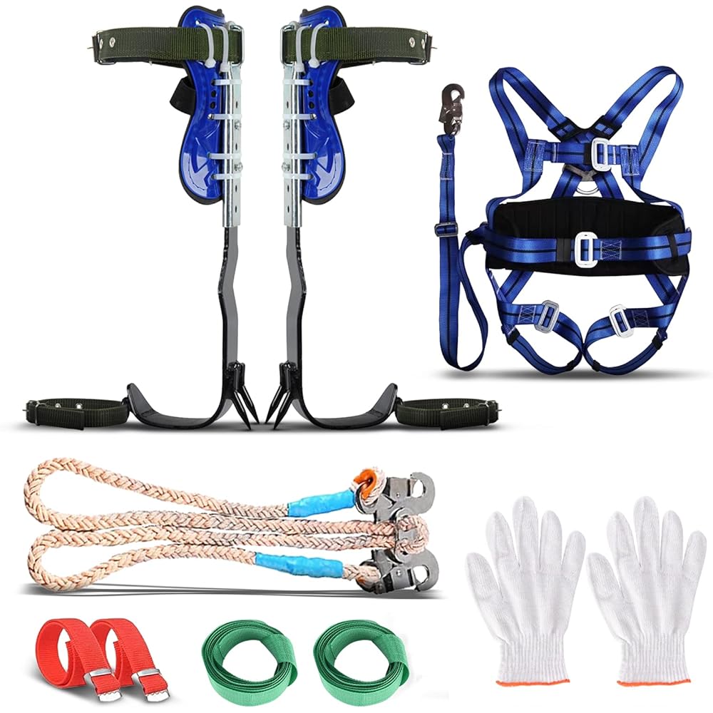 Helangel Griffe elagage,Ensemble de Pointes d'escalade d'arbre avec Ceinture de sécurité à Cinq Points Outils de Mise à Niveau,Ensemble de grimpeur d'arbre : Sports et Loisirs