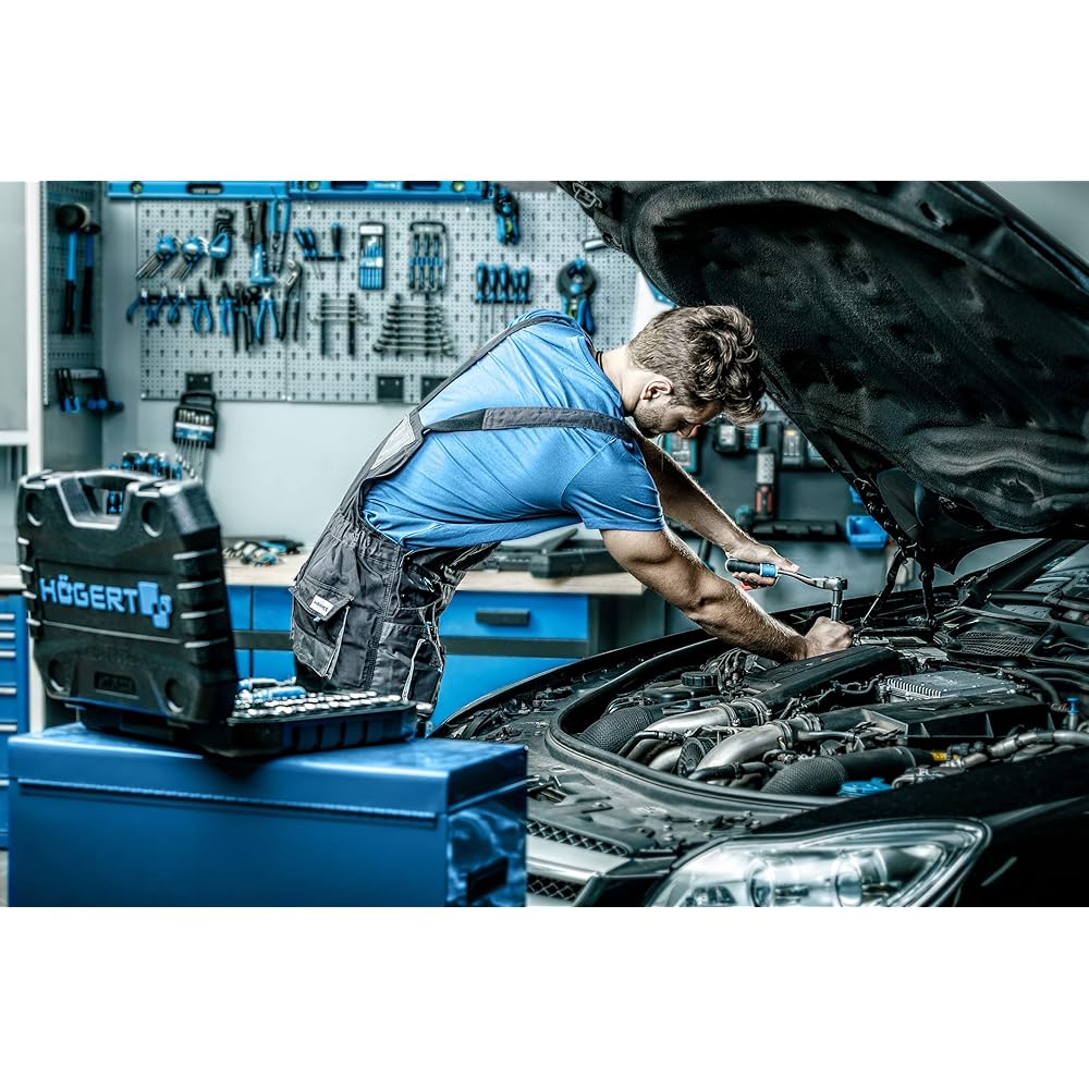 Högert Technik - Kit d'outils I Clé à douille, embouts et accessoires I Acier allié Cr-V de haute qualité I Forgé I Mécanisme à cliquet avec 72 cliquets de verrouillage I HT1R444-222 pièces : Bricolage