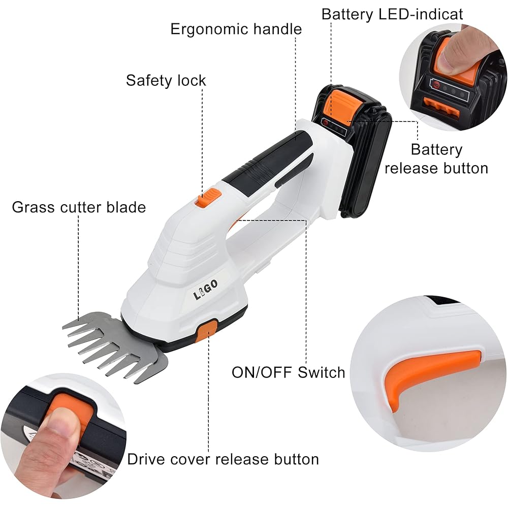 Taille-Haies, LIGO Cisaille à Gazon sans Fil de 20 V, 2 en 1 Sculpte-Haies et Taille-Herbes avec Batterie de 2 000 mAh et Chargeur pour Bordures de Pelouse et Arbustes : Bricolage