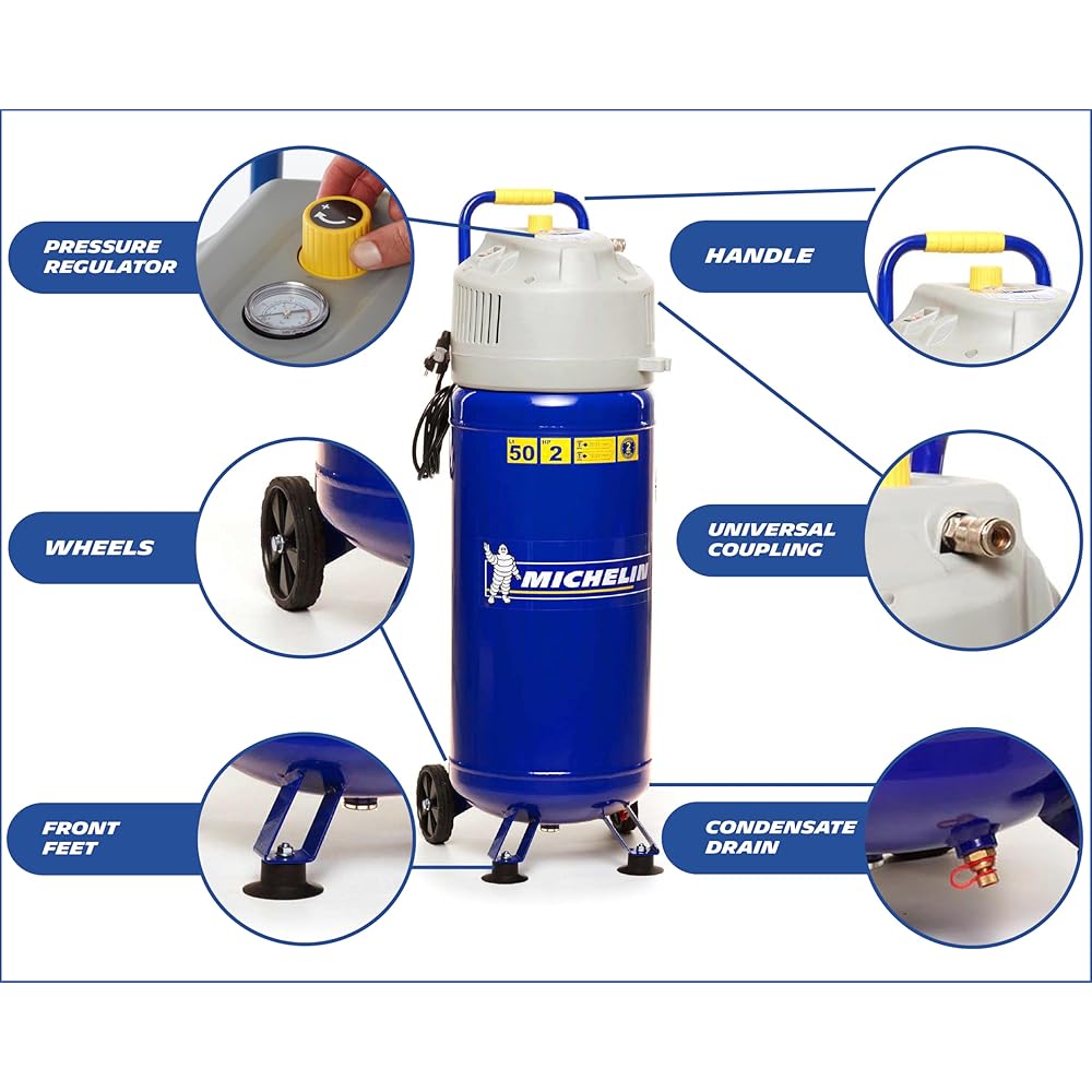 Michelin MVX50/2 Compresseur d'air vertical sans huile cuve 50 L avec manomètre