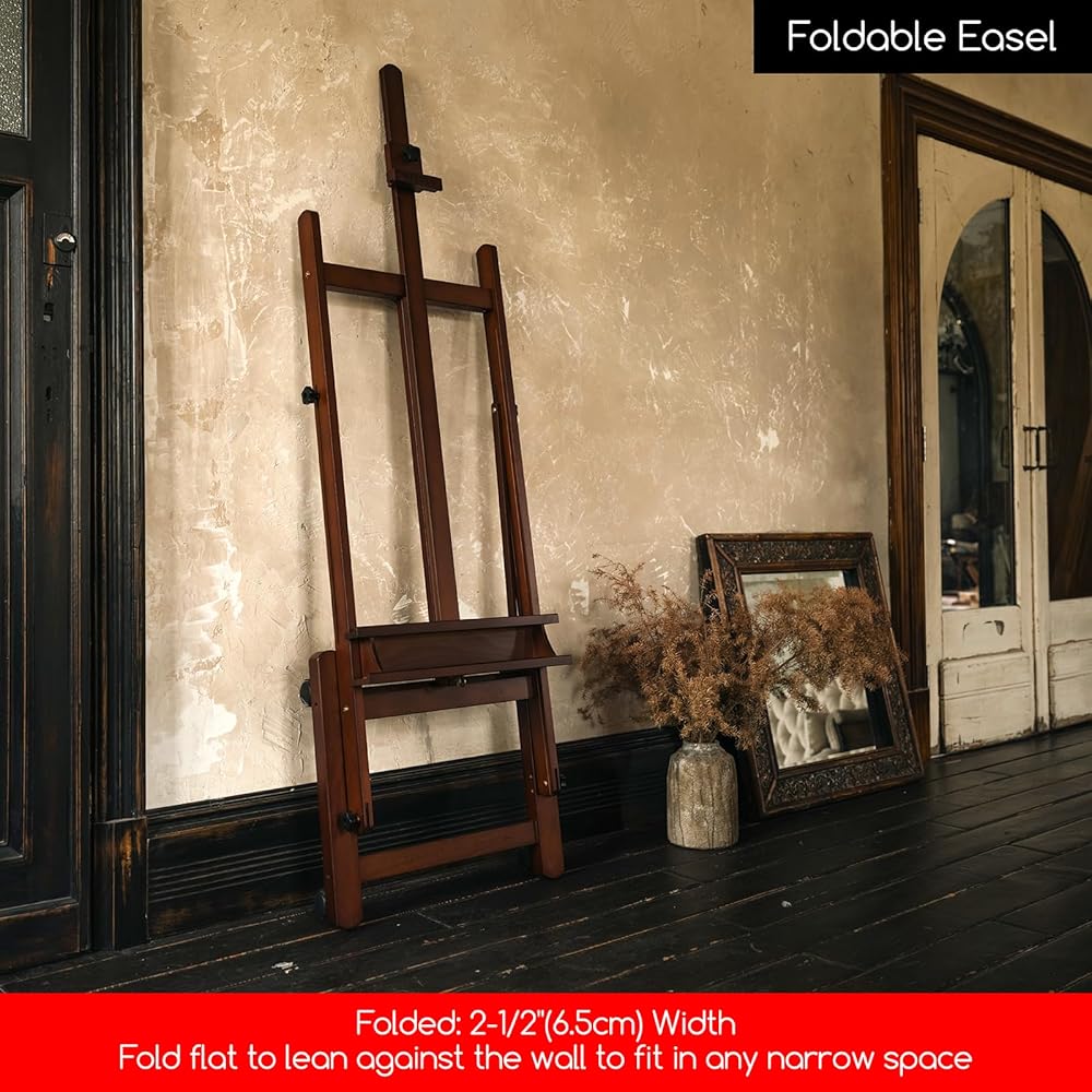 MEEDEN Grand Chevalet de Peinture en Bois: H Réglable de 190cm à 370cm avec 4 Roues, Tient la Toile jusqu'à 236cm - Pliable avec Rangement : Cuisine et Maison