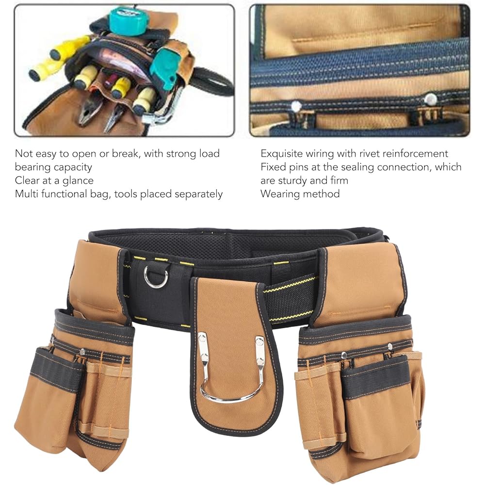 Yomiyuyr Ceinture à outils avec taille réglable, pochette à outils 23 poches pour électriciens, ceinture à outils de charpentier en tissu Oxford 1200D avec sangle amovible : Bricolage