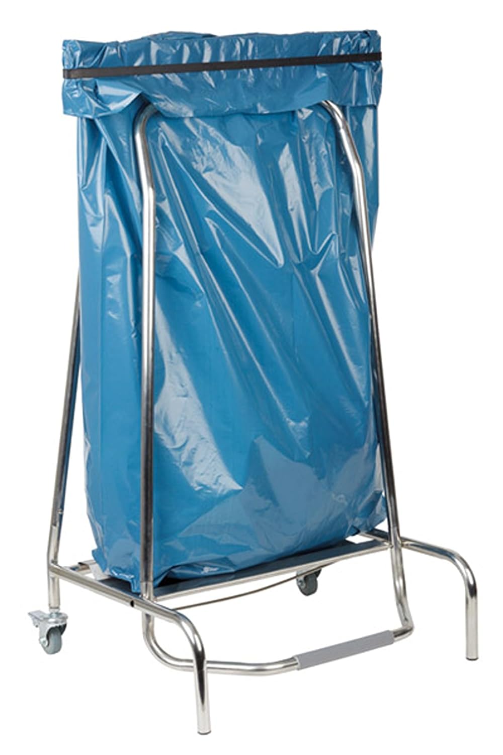 APS porte-sac à pédale, poubelle sans contact avec mécanisme à pédale, poubelle à pédale avec 2 roulettes pivotantes, convient aux sacs poubelles jusqu'à 120 litres, LxPxH : 59 x 43 x 96 cm, acier inoxydable : Cuisine et Maison