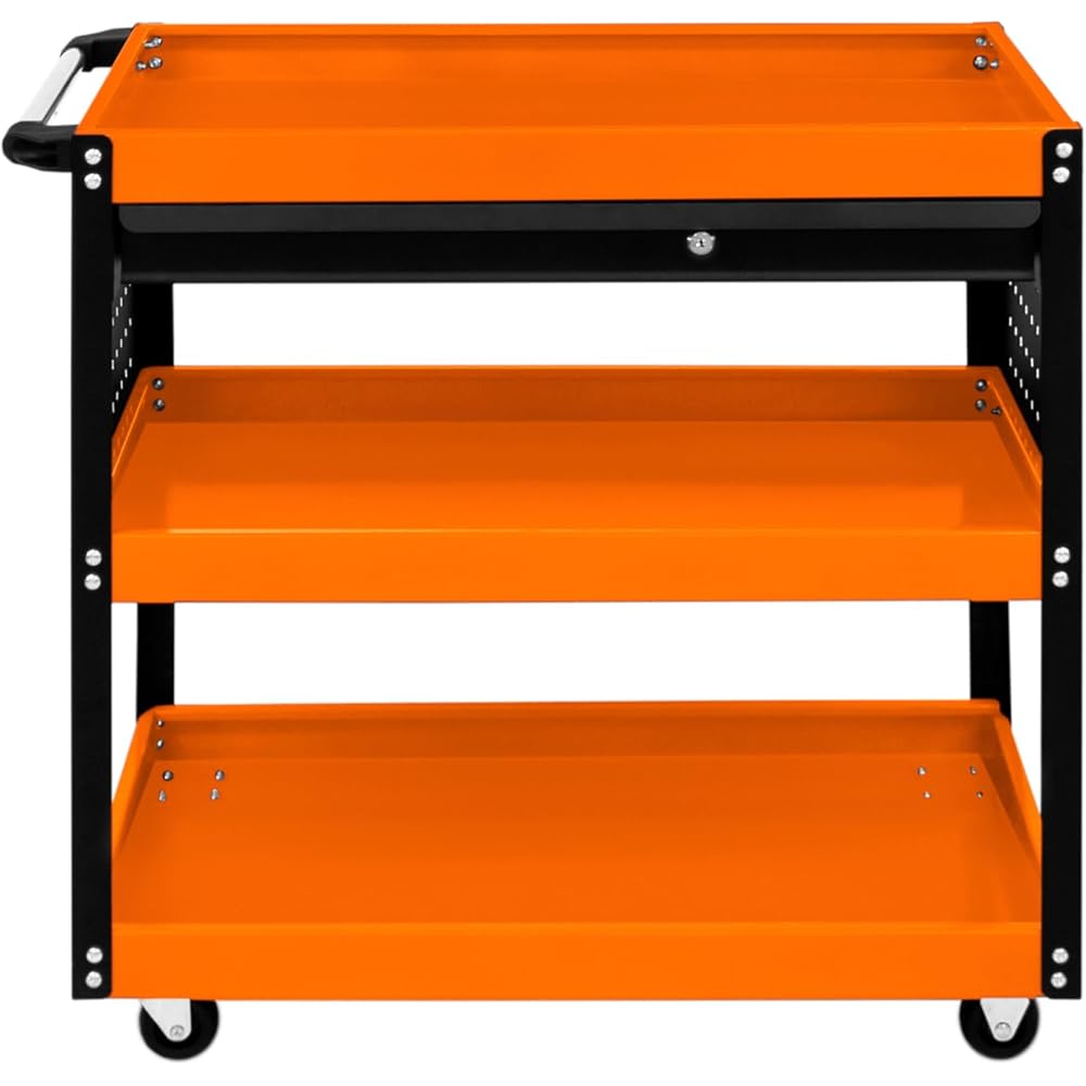 Chariot à Outils 81 x 36 x 79cm Acier Thermolaqué 3 Niveaux Capacité Totale 150KG - Tiroir Verrouillable - Servante sur roulettes Atelier Garage Bricolage Rangement [6 Crochets & 2 Clés Inclus] : Bricolage