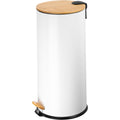 ECHTWERK Poubelle à pédale Skandi Look, Poubelle, Poubelle, Corps robuste en fer avec couvercle en bambou, Fonction Soft Close, Blanc, Capacité 30 litres : Cuisine et Maison