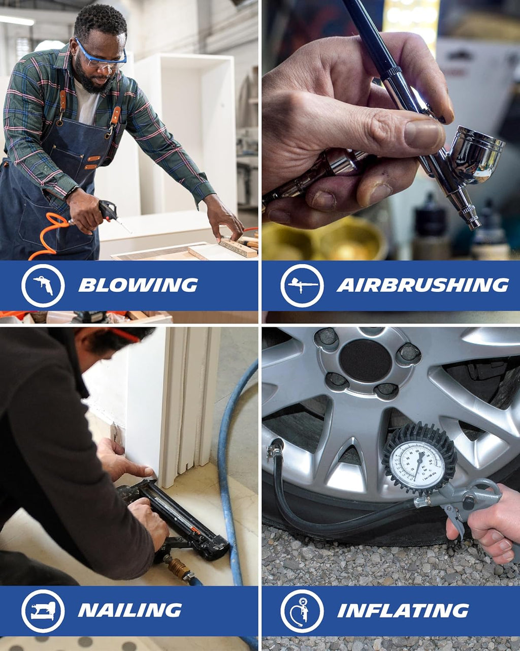 MICHELIN MB1 Compresseur d'air portable sans huile 1,5 CV pression maximale 8 bar avec tuyau 1 m et accessoires