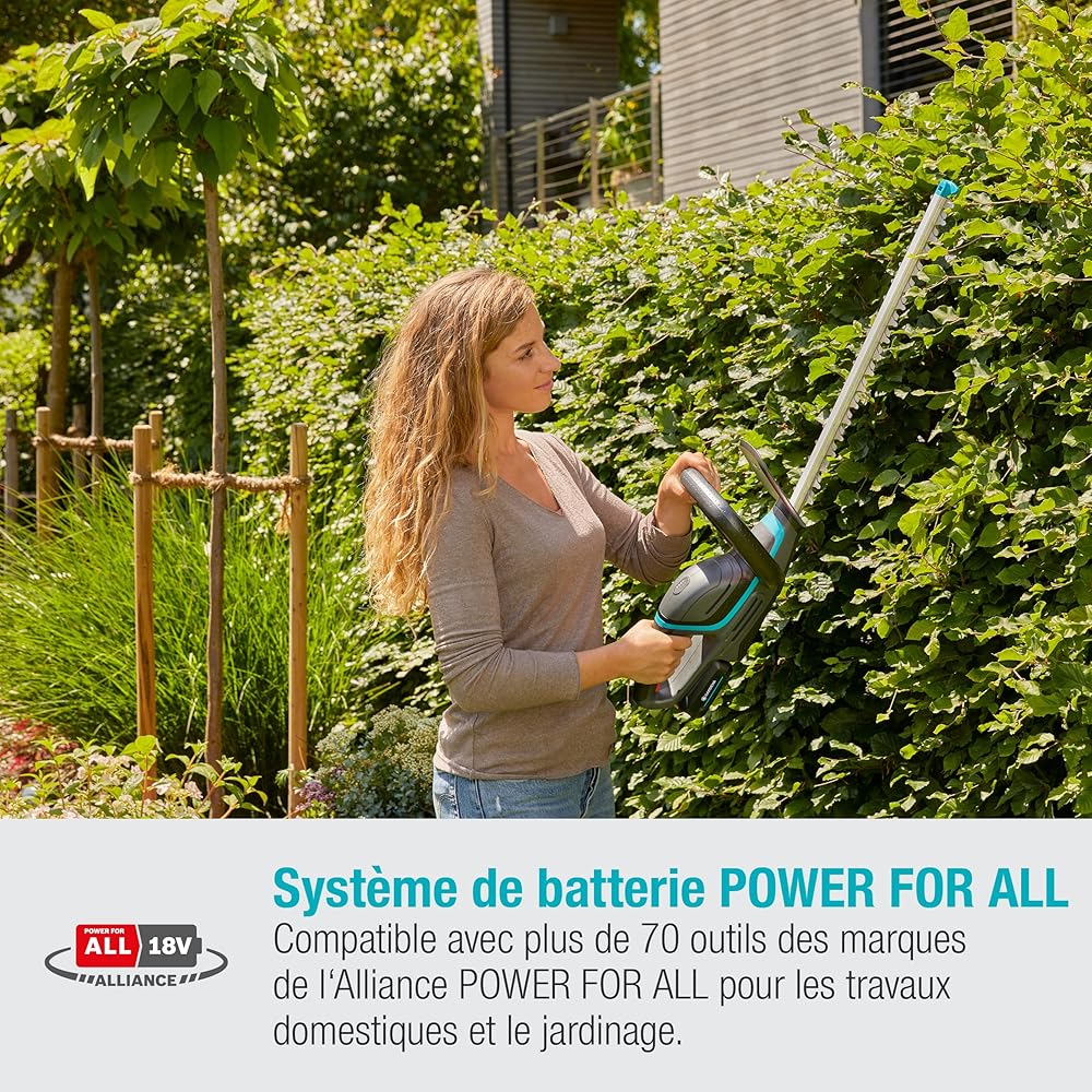 Set taille-haies sans fil ComfortCut 60 18 V P4A Gardena, i : taille-haies ac poignée ergon.; butée d’arrêt, faible poids pr meilleure manipulation, ac batterie 18 V P4A (14731-20) : Jardin