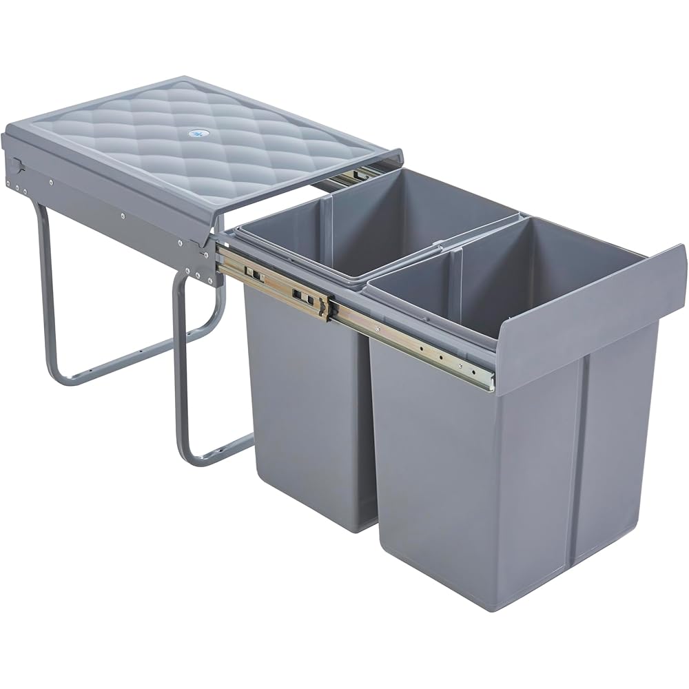 [en.casa] Poubelle Encastrable sur Rails Coulissants pour Cuisine Système de Tri sous Évier avec 2 Bacs de 20 litres Plastique Acier 48 x 34 x 42 cm Gris : Cuisine et Maison