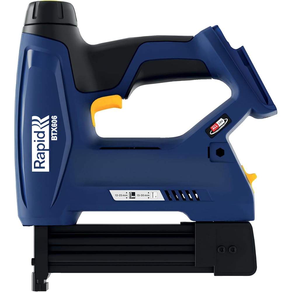 Rapid BTX606 - Agrafeuse Murale P4A 18V, Agrafeuse-Cloueuse Électrique Sans Fil à Batterie, pour Agrafes à Couronne Étroite & Pointes, Bois Dur & Tendre - Batterie Non Incluse (5001505) : Bricolage