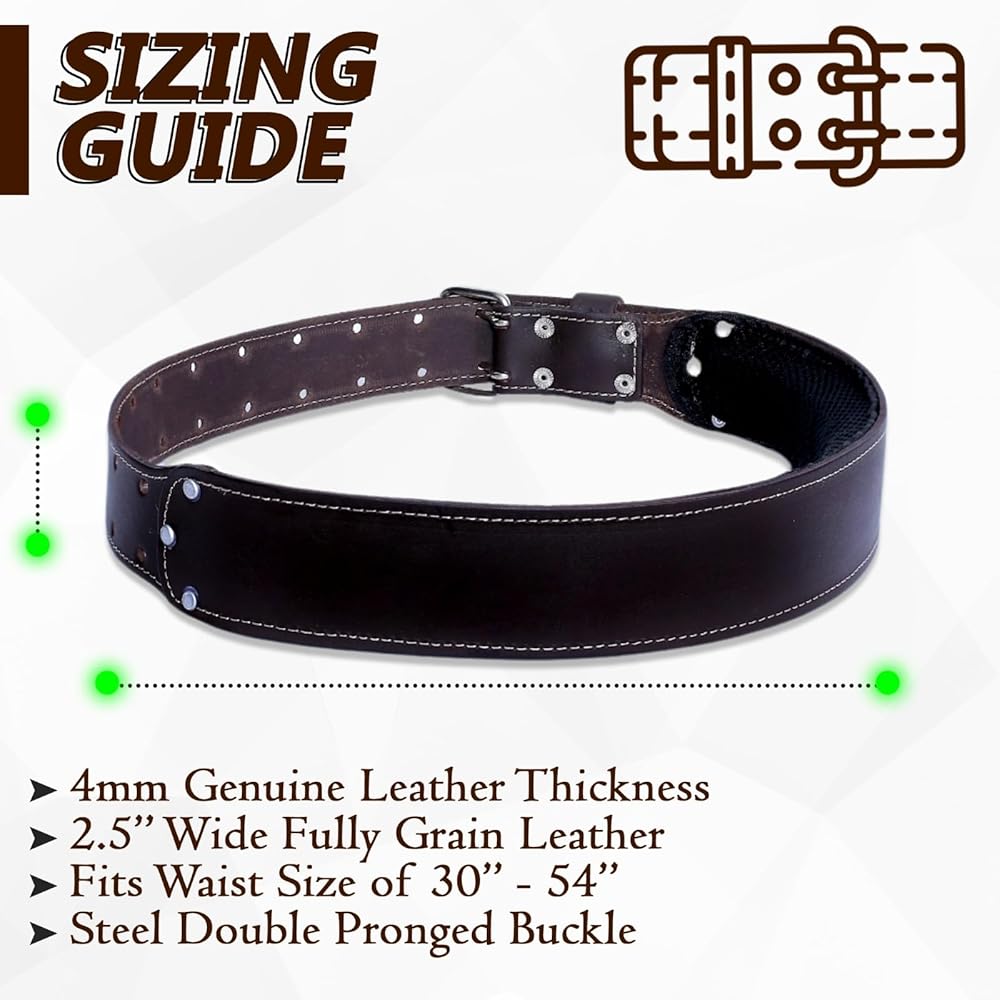 AP LEATHER Pro-501 Ceinture à outils en cuir tanné à l'huile pour tour de taille de 76,2 cm à 132,1 cm, cuir de qualité supérieure avec ceinture à outils de 4 mm d'épaisseur rembourrée (chocolat) : Bricolage
