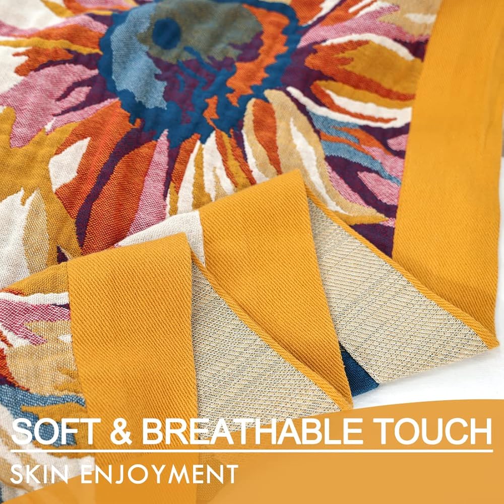 Wotcsil Plaid Canapé en Coton Orange Bleu Floral Couverture Jeté Canapé Boho Réversible Couvre Lit Fauteuil Dessus Grande Taille Bohème, 200x230cm : Cuisine et Maison