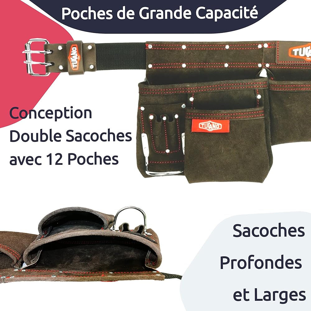Ceinture à Outils en Cuir Pour Bricoleurs et Charpentiers. Ceinture Bricolage Parfaite Pour Electriciens. 12 Poches à Outils Pour Une Grande Capacité. Convient Aux Tailles S-XXL : Bricolage