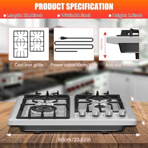 Plaque de cuisson gaz 4 feux inox encastrable