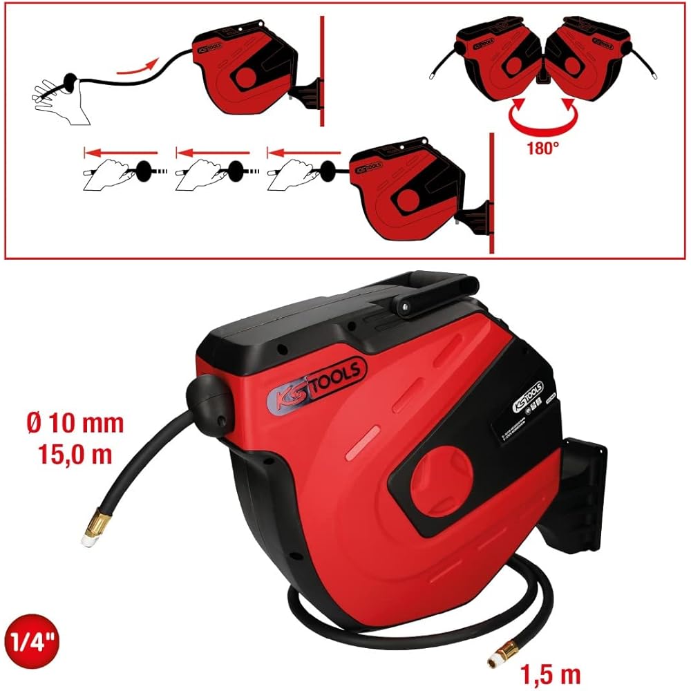 Ks tools Enrouleur de tuyau d'air et d'eau ks tools - mural - 15m - 1/4 pouce - 515.3440 : Bricolage