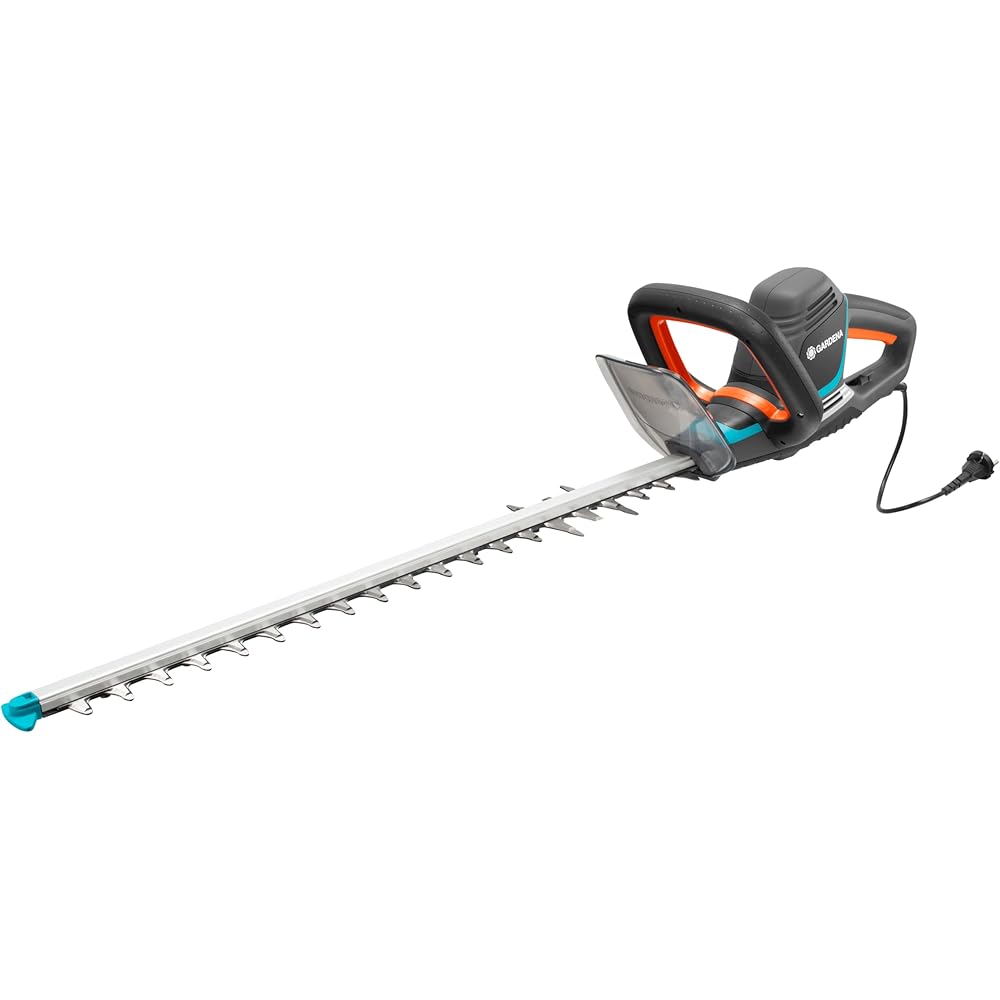 Taille-haies électrique PowerCut 700/65 de Gardena : taille-haies avec moteur de 700 W, 65 cm de longueur de lame, écartement des dents de 27 mm, poignée ergonomique et butée de protection (9835-20) : Jardin