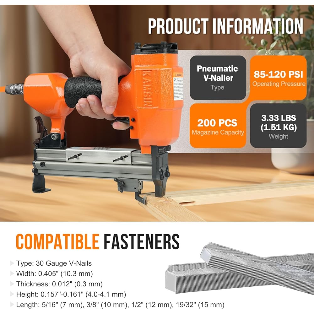 Kamsin V1015 Cloueur pneumatique pour cadres, cloueur pneumatique en V，7-15mm clous en V, calibre 30, jointeur de bois électrique, cloueur pour cadres en bois (Kamsin V1015 cloueur en V) : Bricolage