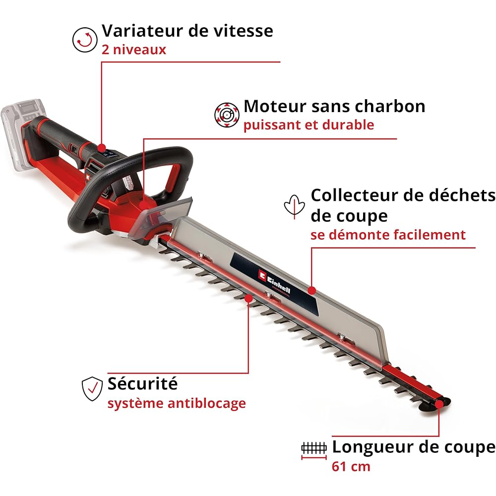 Einhell Professional Taille-haies sans fil GP-CH 18/61 Li BL-Solo Power X-Change (18 V, moteur Brushless, longueur de coupe 61 cm , écartement des dents 26 mm) Livré sans batterie ni chargeur : Bricolage