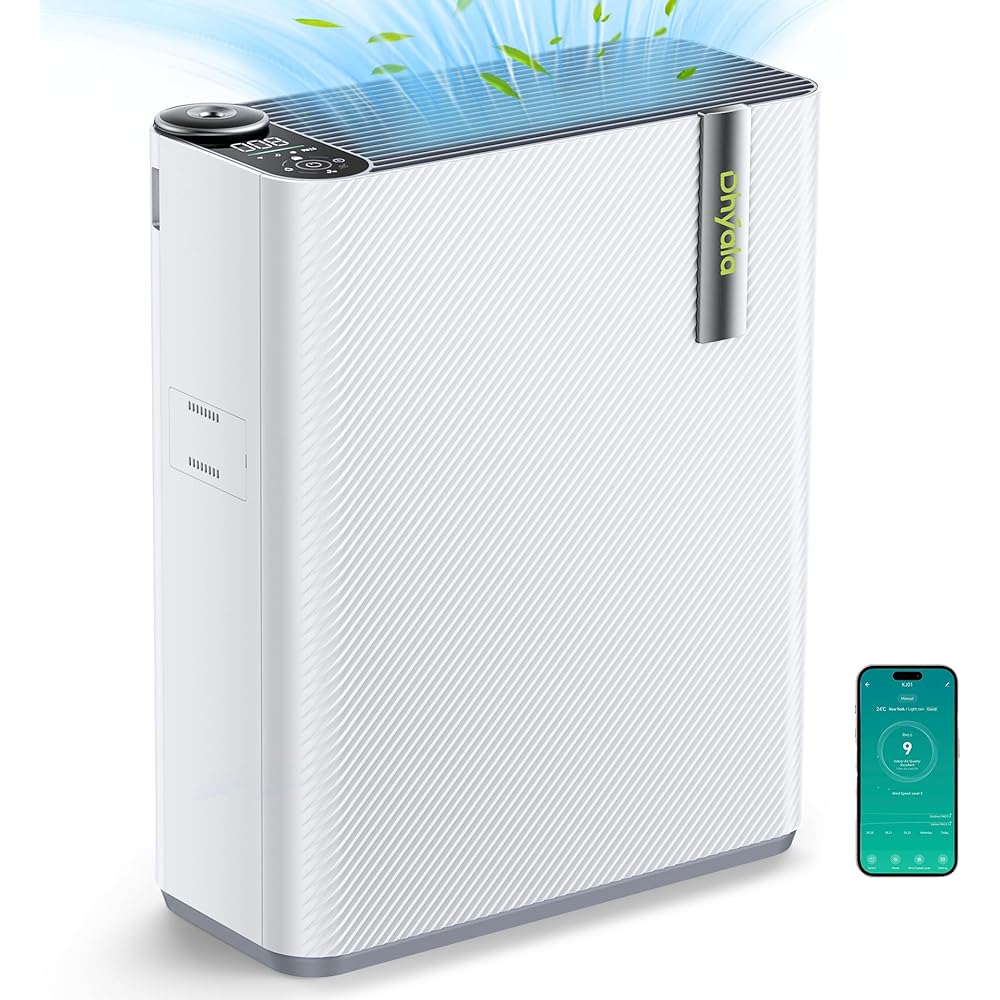 Dhyala Purificateur d'Air Intelligent, contrôle vocal/APP, Purifier jusqu'à 161㎡, véritable filtre à air à charbon actif HEPA, élimine 99,97% polluants, Air Purifier pour Poussières Animaux Odeurs : Cuisine et Maison