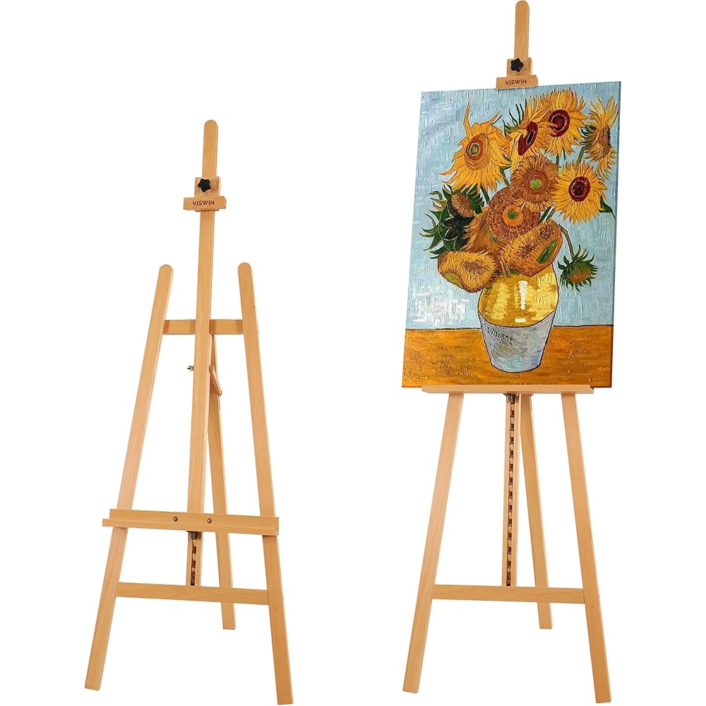 VISWIN Chevalet de Présentation Réglable en Hauteur 144 À 193 Cm, Capacité 10 Kg, Chevalet d'Art en Bois de Hêtre Pour La Peinture, Support de Chevalet en Bois Facile À Assembler Pour Adultes : Cuisine et Maison