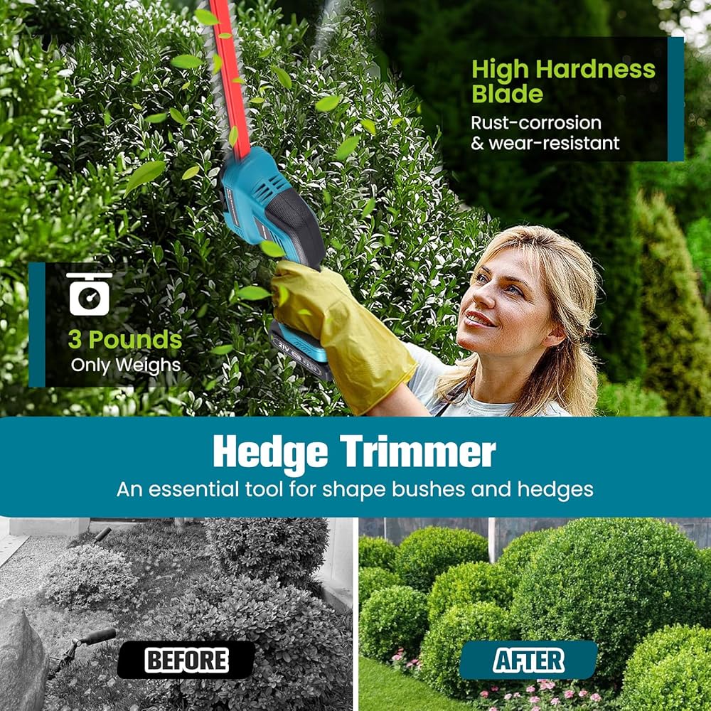 Cisaille Sculpte-Haie Electrique, Cisaille de jardin/ Taille-Herbes sans Fil 21V, Mini Taille-Herbes Taille Haie Electrique1500mAh*2, 2 Lames(42cm&15cm), Cisaille a Gazon Léger pour Coupe, Elagage : Jardin