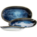 MÄSER Série Frozen Lot de 3 plateaux de service en céramique en 3 tailles, look vintage moderne, glaçage moucheté de couleur, grès, bleu petit : Cuisine et Maison