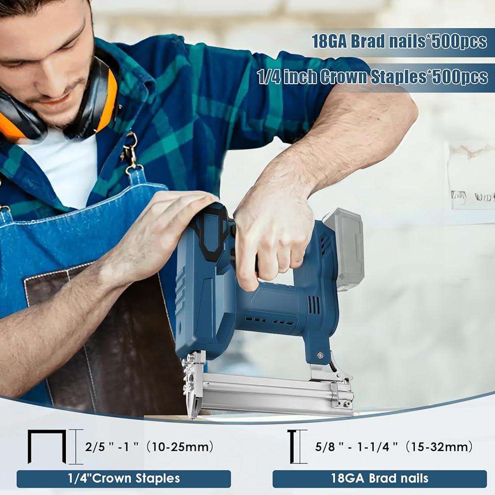 Agrafeuse électrique sans fil compatible avec batterie au lithium Makita 18 V, 100 W, pour bois, avec 500 clous et 500 agrafes : Bricolage