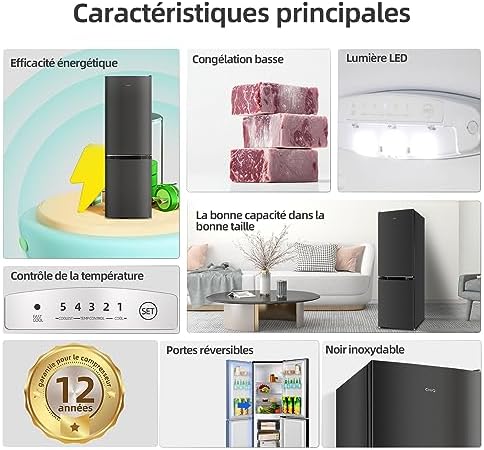 CHiQ Réfrigérateur congélateur combiné 356L, inox