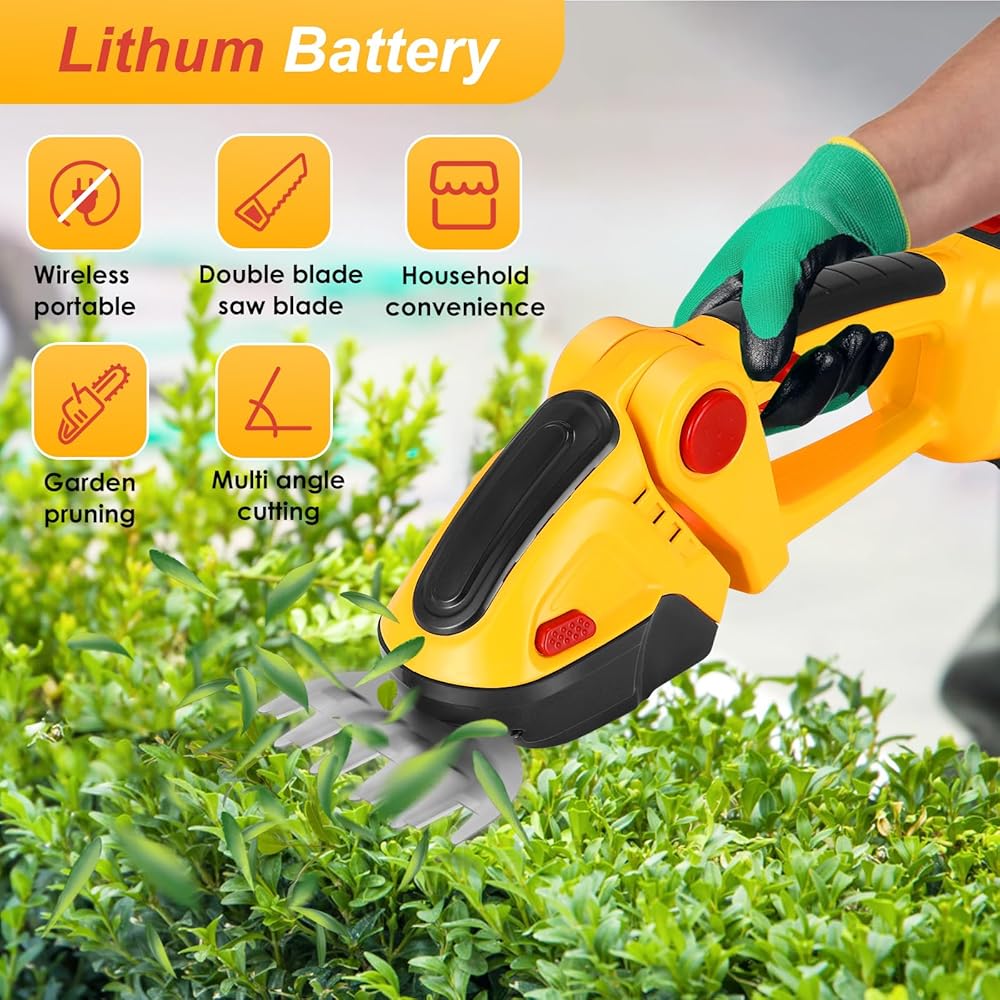 Cisaille à Gazon et Arbustes sans Fil-Taille-Haies électrique Sculpte, Tondeuse à Gazon 24V avec 2x1500 mAh Batterie, 2 Lames(30cm&10cm), 2 in 1 Scupte Haies et Cisaille à Gazon : Jardin