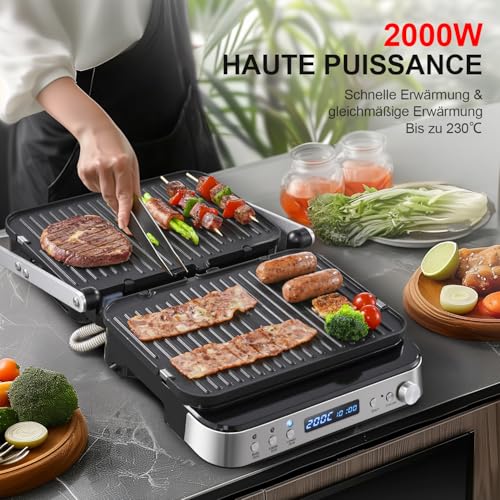 AMZCHEF Appareil 4-en-1 Grill, Panini, Gaufrier