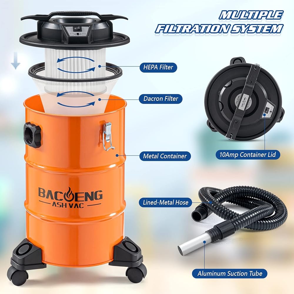 BACOENG Aspirateur Cendre avec Système de Filtration Double, 1200W, 20L : Cuisine et Maison