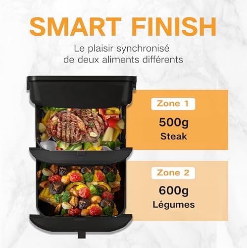 LLIVEKIT Friteuse sans huile 10L, 2 cavités 12-en-1 avec rôtissoire