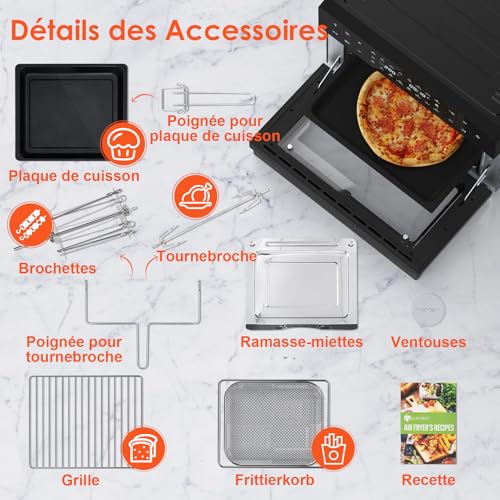 LLIVEKIT Friteuse sans huile XXL 30L avec fonction rôtisserie