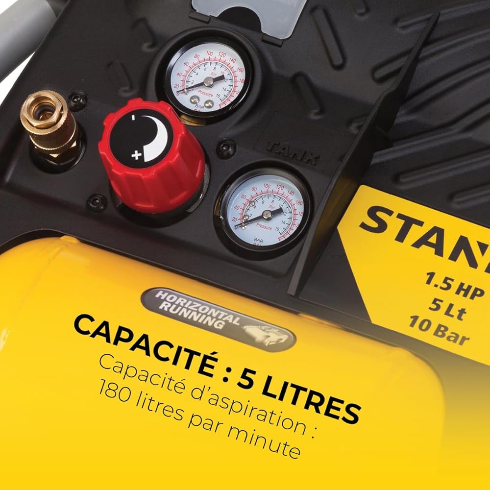 Stanley Compresseur DN200/10/5 - Compresseur à Air 10 Bar - 5L - 180L/Min - Compresseur à Air Portatif avec Poignée et Sangle de Transport - Jaune : Stanley: Bricolage