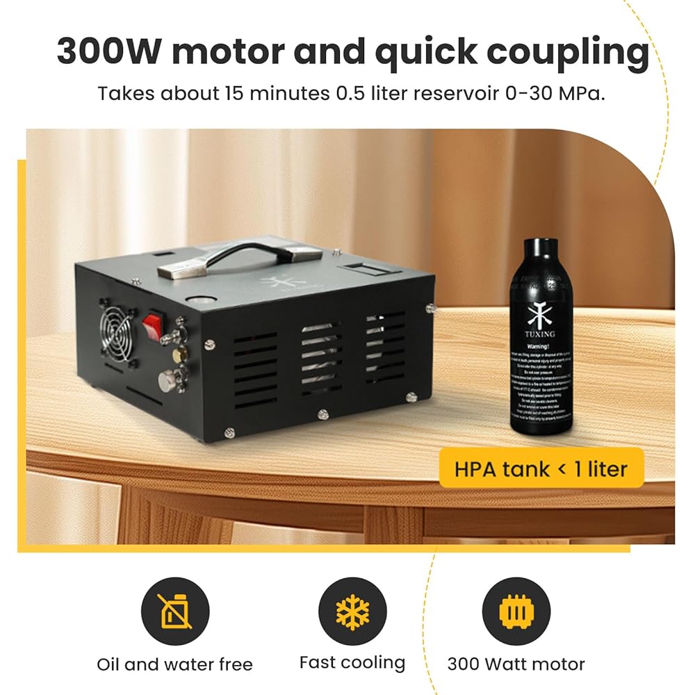 TUXING Compresseur d'air PCP 4500 PSI 30 MPa alimentation 12 V DC et 220 V AC avec adaptateur