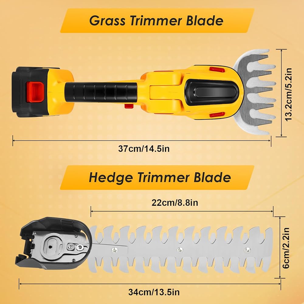 2 en 1 Taille Haie Electrique sans Fil, 24V Cisaille à Gazon sur Batterie Rechargeable avec 2 Lames et Chargeur, 2*Batterie 1500 mAh, Coupe Haie sans Fil pour Arbustes, Jardin, Gazon, Pelouse : Jardin