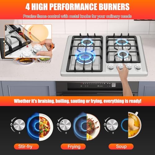 Plaque de cuisson gaz 4 feux inox encastrable