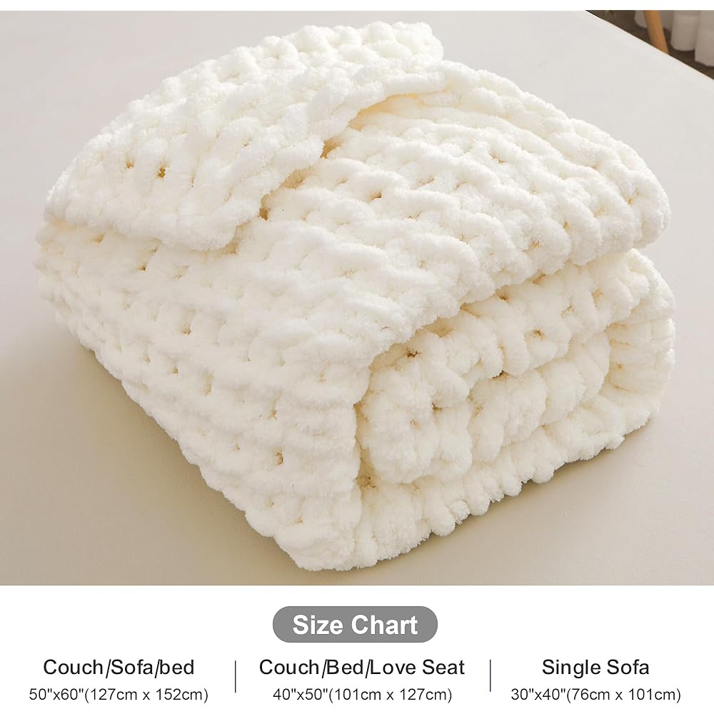 Viviland Couverture en tricot épais, luxueux 100 % tricoté à la main, doux et confortable pour canapé, lit, chaise - Couverture tissée épaisse, 127 x 152 cm, blanc : Cuisine et Maison