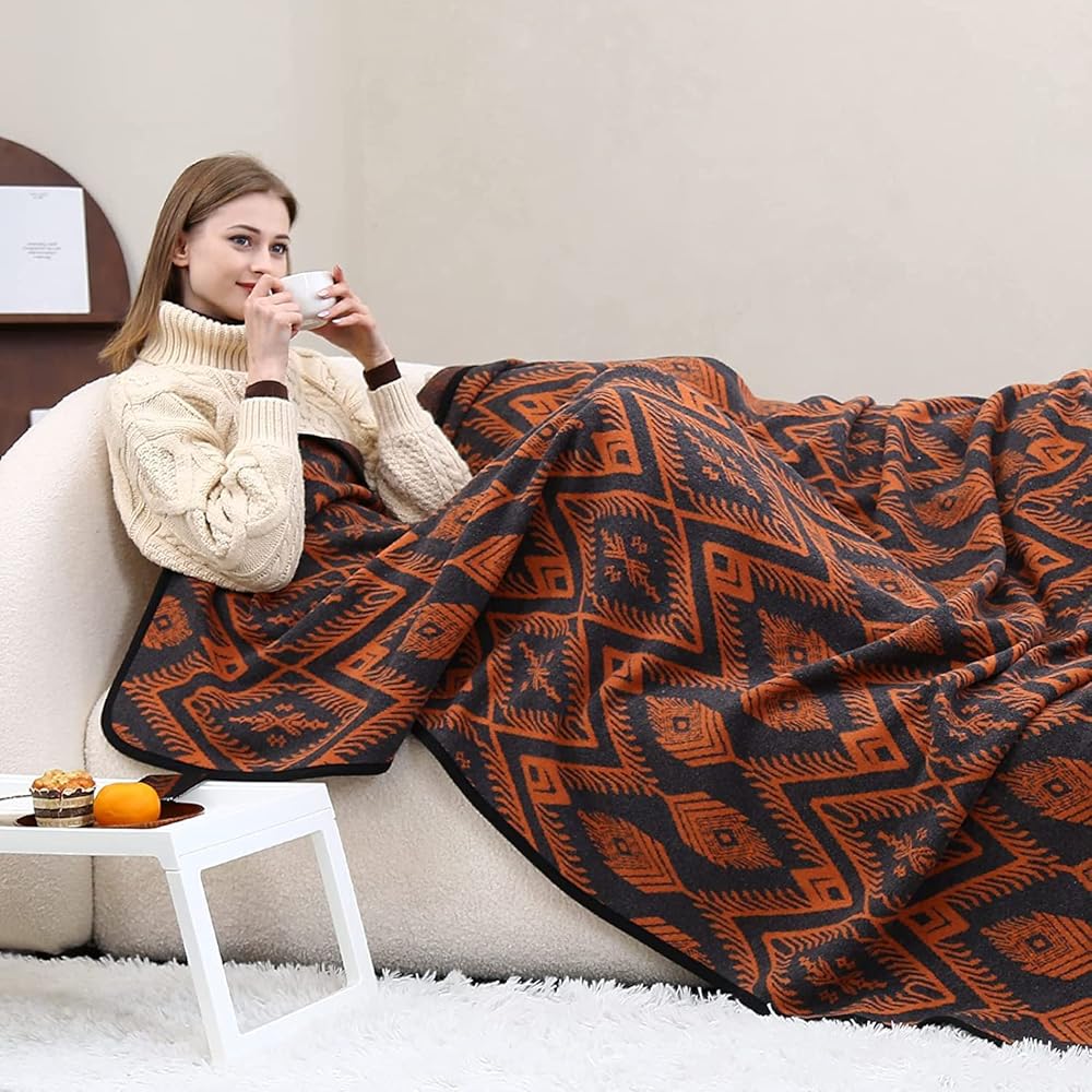 ACUSHLA Couverture Chaude en Laine mérinos - Gris bohémien (160 x 220 cm) - Couverture de canapé - Grand jeté de canapé - Idéal pour Le Camping en Plein air, Toutes Les Saisons : Cuisine et Maison