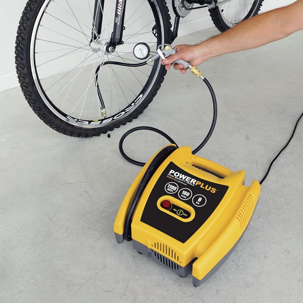 Powerplus POWX1705 - Compresseur 1100 W + 5 uds sans Huile Jaune : Bricolage