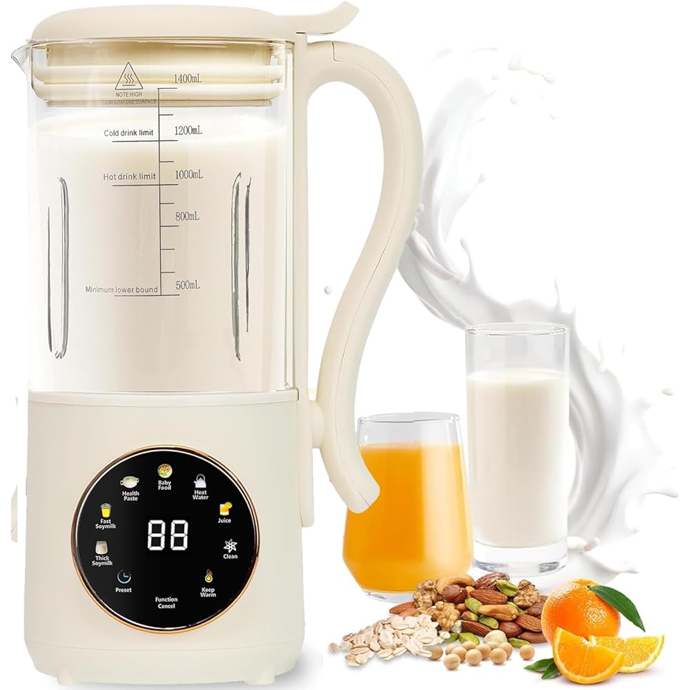 Machine à Lait Végétaux, 1.4L Machine à Lait de Noix Automatique, Machine à Smoothie et Jus avec Autonettoyant, Machine à Lait de Soja pour PréParer du Lait de Soja, pour Avoine, Noix, Fruits Etc : Cuisine et Maison