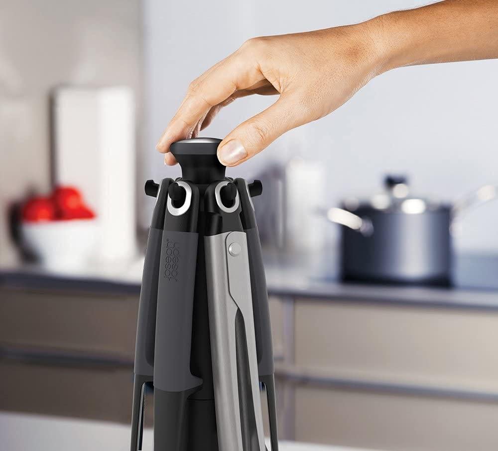 Joseph Joseph Elevate Lot de 6 Ustensiles et Pinces de cuisine en Nylon, Antiadhésif et Résistant à la chaleur jusqu'à 200 ℃ avec Porte-Ustensiles Rotatif, Inox/Noir : CD et Vinyles