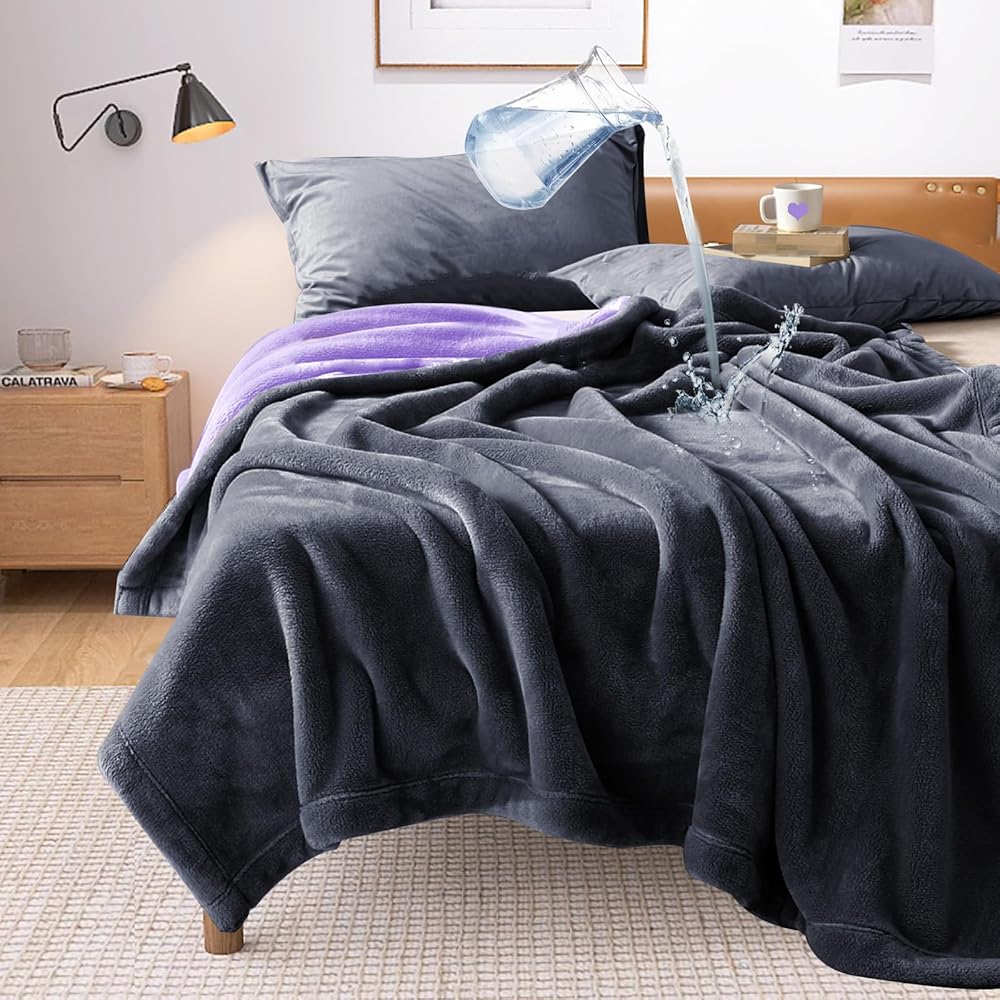 YISURE Couverture d'amour imperméable 230x200cm pour Couples,King Size Couverture Grise et Violette pour Couples Adultes, Protège-Matelas réversible pour Meubles ou lit : Cuisine et Maison