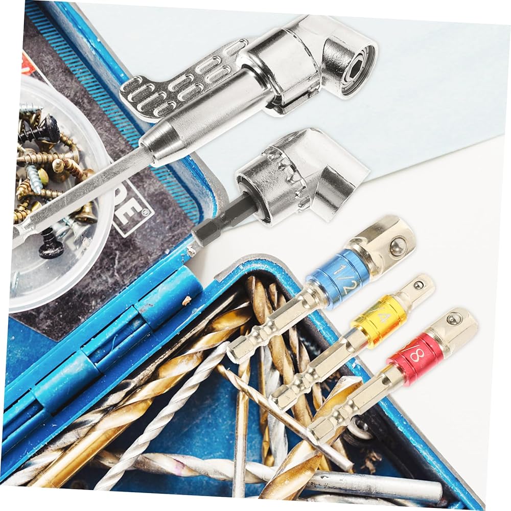 Angoily 4 Ensembles tournevis d'angle anti rouille Adaptateur de douille d'angle Embout de perceuse à angle droit adaptateur pour clé à chocs assortiment de forets acier : Bricolage