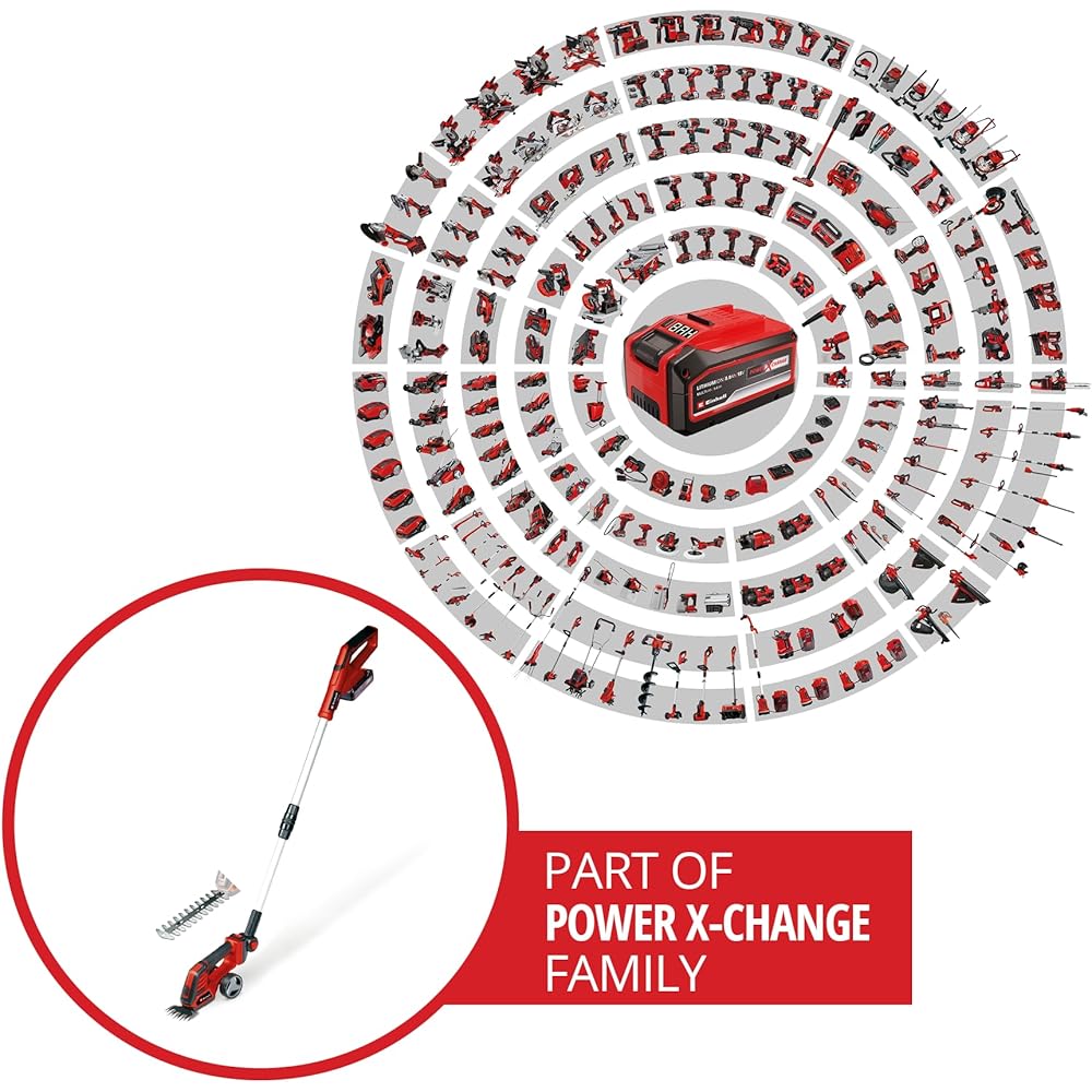 Einhell Cisaille à gazon taille-buissons sans fil GE-CG 18/100 Li T Kit Power X-Change (18 V, manche télescopique, acc. coupe-herbe 100 mm, acc. taille-buissons 200 mm, avec batterie 2,5 Ah +chargeur) : Jardin