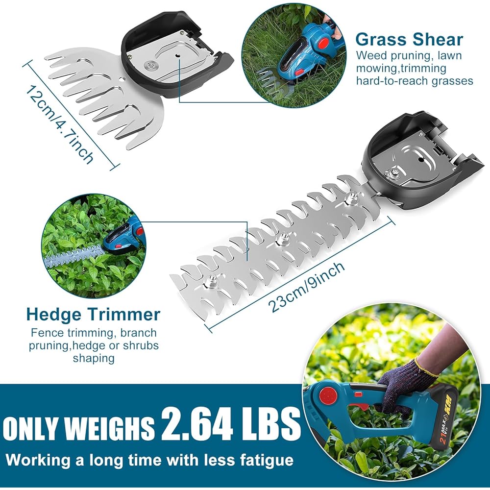 24V Taille-haie Electrique sans Fil, 2 en 1 Taille Haie et Cisaille à Gazon avec 2x1500mAh Batterie, 100mm+300mm Lames et Adaptateur, Coupe Haie sans Fil pour Arbustes Jardin Gazon Pelouse : Jardin