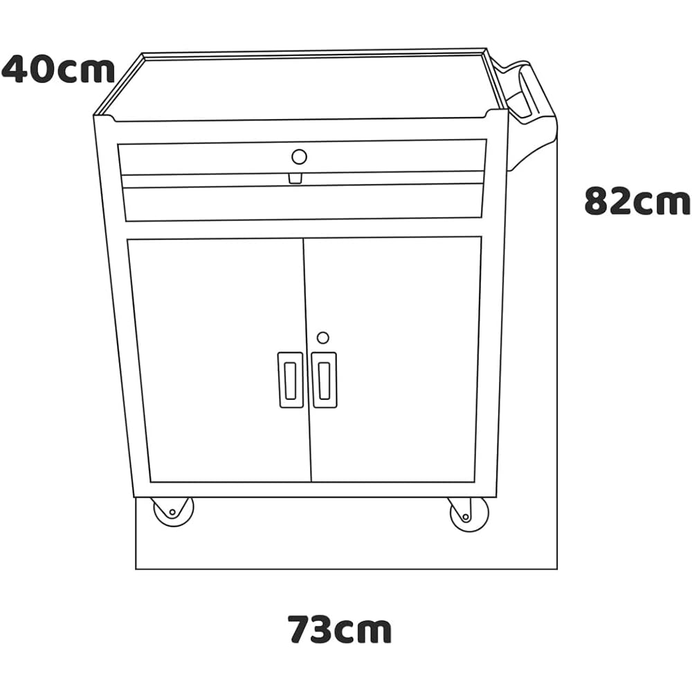 BOUDECH Buddy Chariot d'atelier à deux portes avec tiroir et serrure, armoire de garage avec roues autobloquantes, surface de travail avec tapis antidérapant : Bricolage