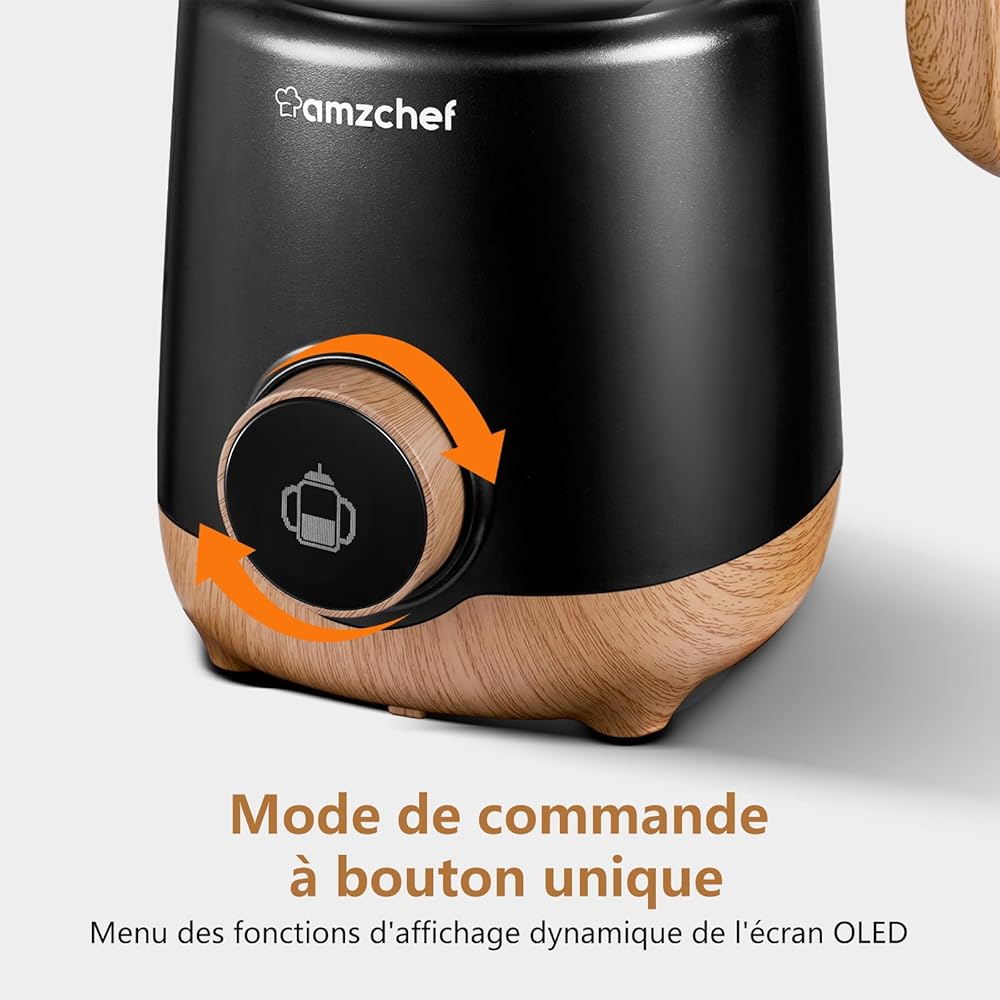 AMZCHEF 8 EN 1 Mousseur à Lait Multifonctionnel 550 Watts, Chauffe Lait Avec Tasse en Fendue de 600 ml pour Lait Chaud et Froid, Lait au Chocolat, Aliments pour Bébés à Base de Produits Laitiers : Cuisine et Maison
