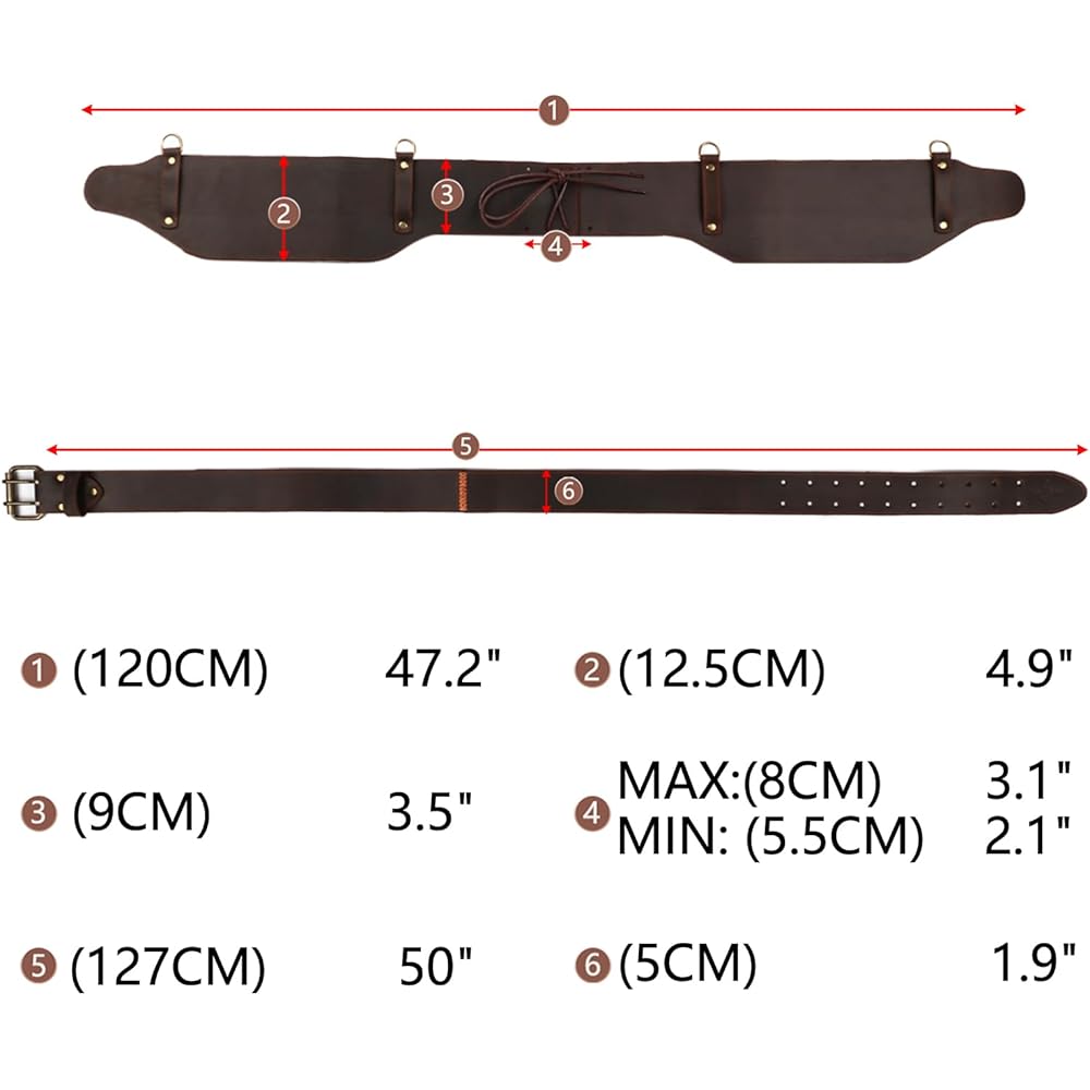 TOURBON Ceinture à outils en cuir véritable pour menuisiers électriciens Ceinture de travail rembourrée Système de ceinture Stronghold : Bricolage